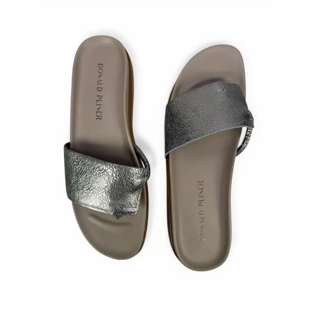 Donald J Pliner Fifi Platform Sandal Womens 9 Taupe Silver Leather Comfort Slide